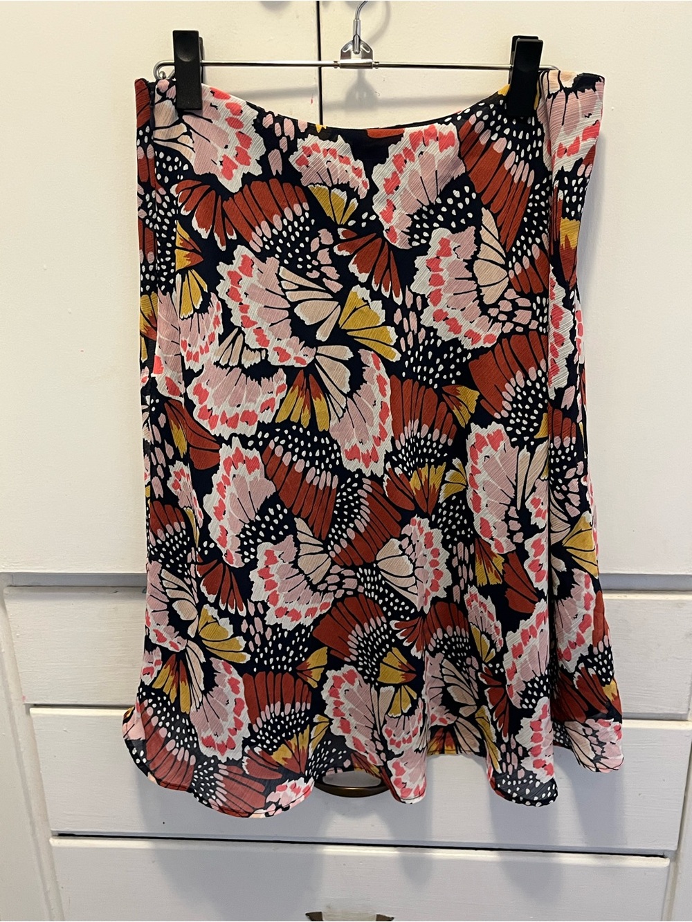 Boden Floral Butterfly Print A-Line Skirt in Black, Pink & Rust